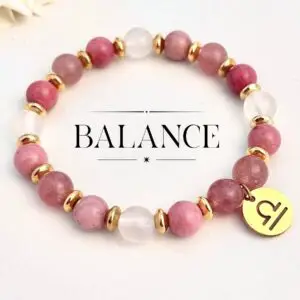 bracelet balance femme en pierres naturelles 8mm de quartz rose rhodonite et quartz fraise fait main en france