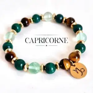 bracelet Capricorne femme en pierres naturelles 8mm de Fluorite oeil de tigre et malachite fait main en france