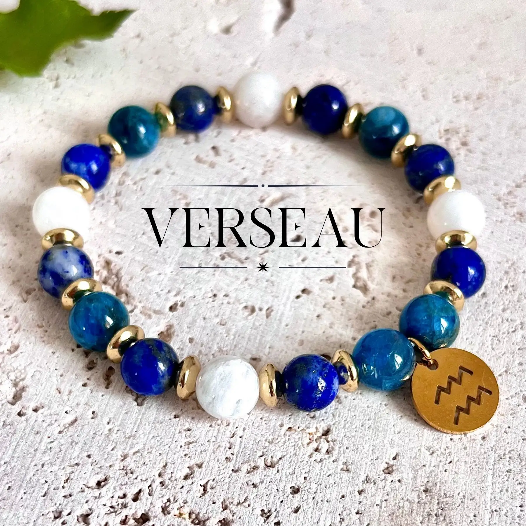 bracelet verseau femme en pierres naturelles 8mm de apatite bleue lapis lazuli et pierre de lune fait main en france