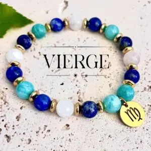bracelet vierge femme en pierres naturelles 8mm de amazonite, pierre de lune lapis lazuli et pierre de lune fait main en france
