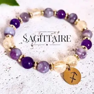 bracelet sagittaire femme en pierres naturelles 8mm de citrine lepidolite et améthyste fait main en france