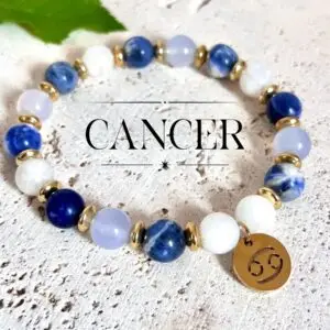 bracelet CANCER femme en pierres naturelles 8mm de Sodalite, pierre de lune Agate Bleue et pierre de lune fait main en france