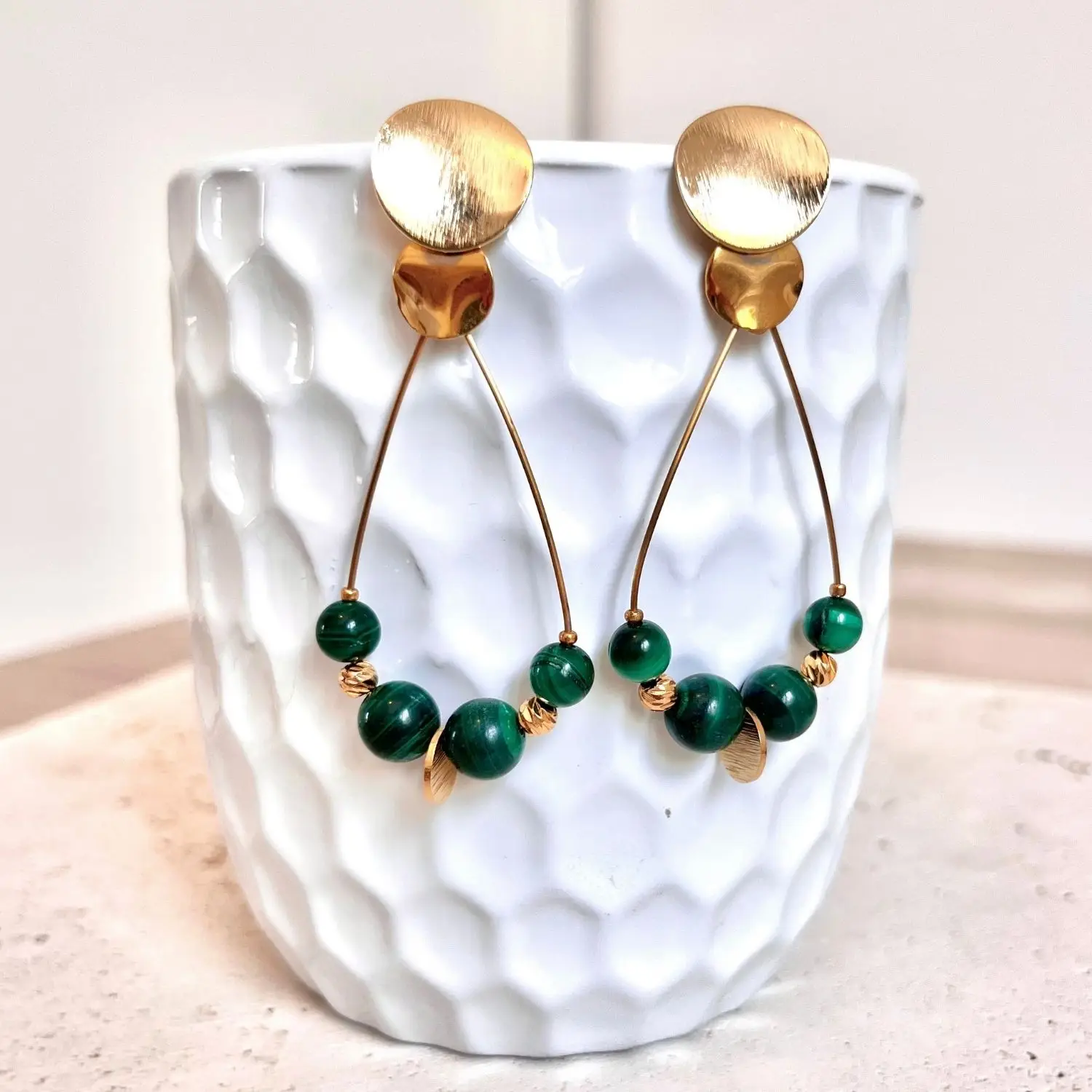 Boucles d'oreilles malachite pierre naturelle aux bienfaits énergétiques vendues par minéralissime