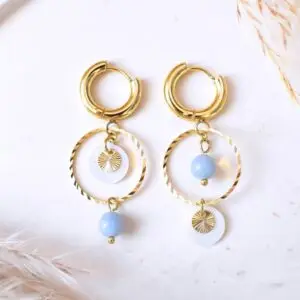 boucles d'oreilles angélite pierre naturelle aux bienfaits énergétiques vendues par minéralissime