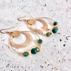 boucles d'oreilles malachite et agate mousse pierre naturelle aux bienfaits énergétiques vendues par minéralissime