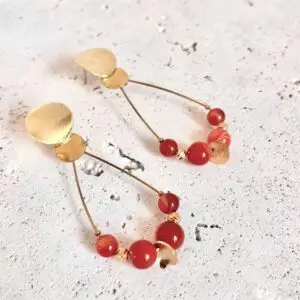 Boucles d'oreilles cornaline pierre naturelle aux bienfaits énergétiques vendues par minéralissime