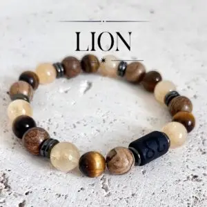 bracelet lion homme en pierres naturelles 8mm de citrine oeil de tigre et jaspe paysage fait main en france