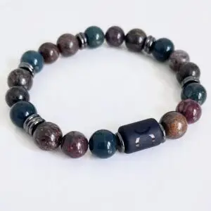 bracelet taureau homme en pierres naturelles 8mm de Pietersite oeil de fer et agate mousse fait main en france