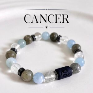 bracelet cancer homme en pierres naturelles 8mm de labradorite cristal de roche et aigue marine fait main en france