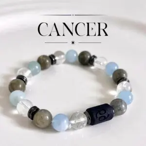 bracelet cancer homme en pierres naturelles 8mm de labradorite cristal de roche et aigue marine fait main en france