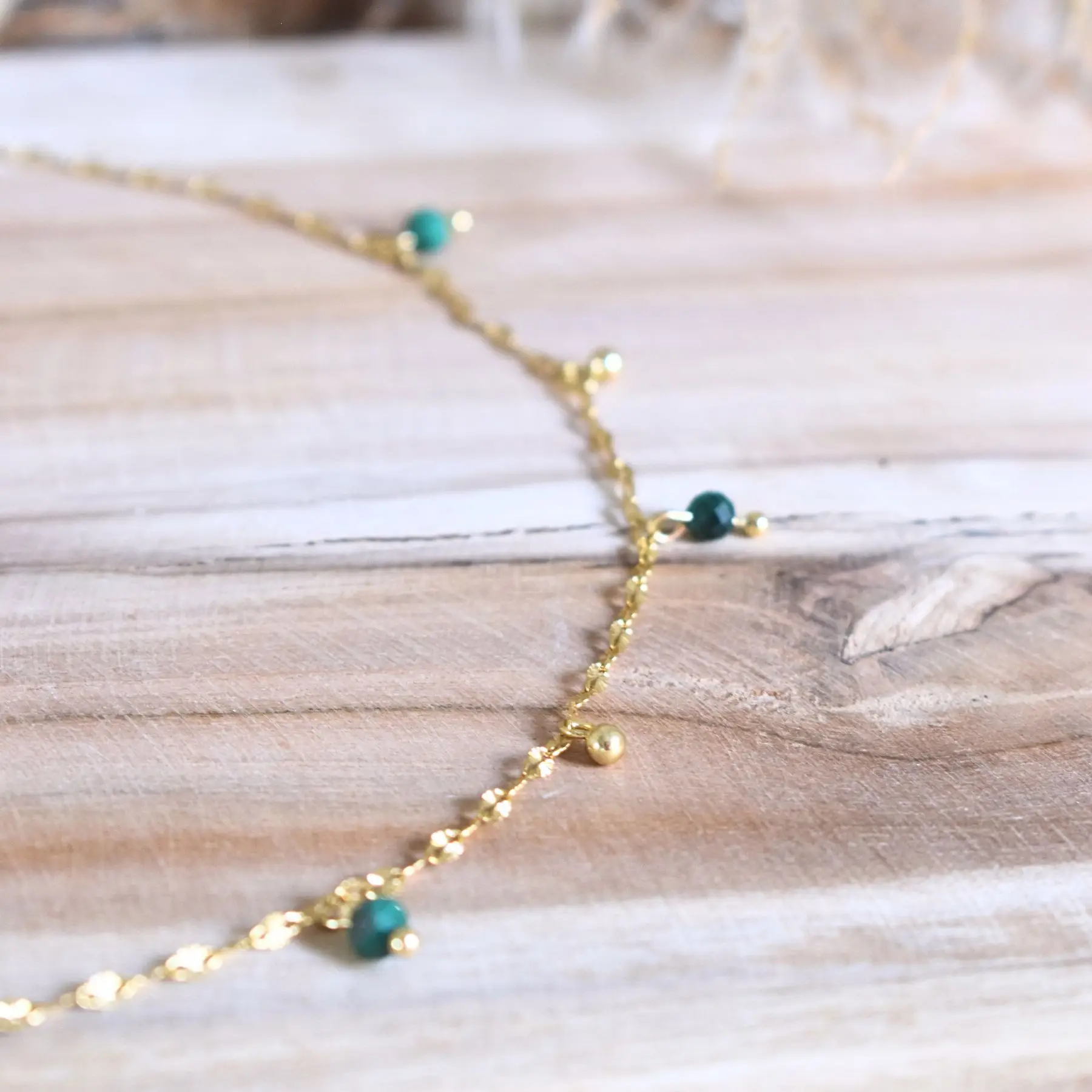 collier malachite naturelle et acier inoxydable fait main en france