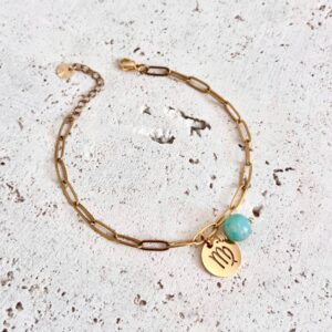 bracelet vierge en pierre naturelle amazonite et acier inoxydable. Fait main en france