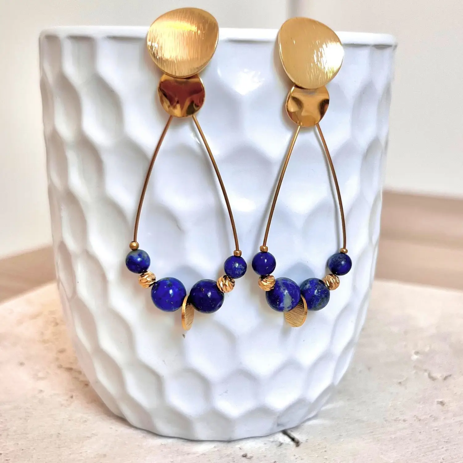 boucles d'oreilles lapis lazuli pierre naturelle anti stress d'amour, de communication