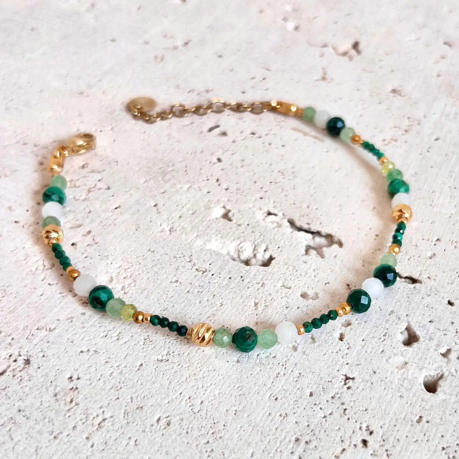 bracalet pierre naturelles malachite pierre de lune aventurine verte et acier inoxydable