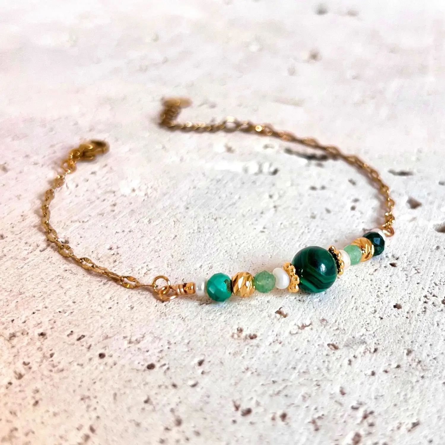 bracalet pierre naturelles malachite pierre de lune aventurine verte et acier inoxydable