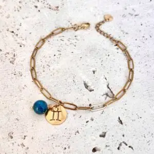 bracelet gémeaux en pierre naturelle apatite bleue et acier inoxydable. Fait main en france