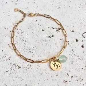 bracelet capricorne en pierre naturelle fluorite et acier inoxydable. Fait main en france