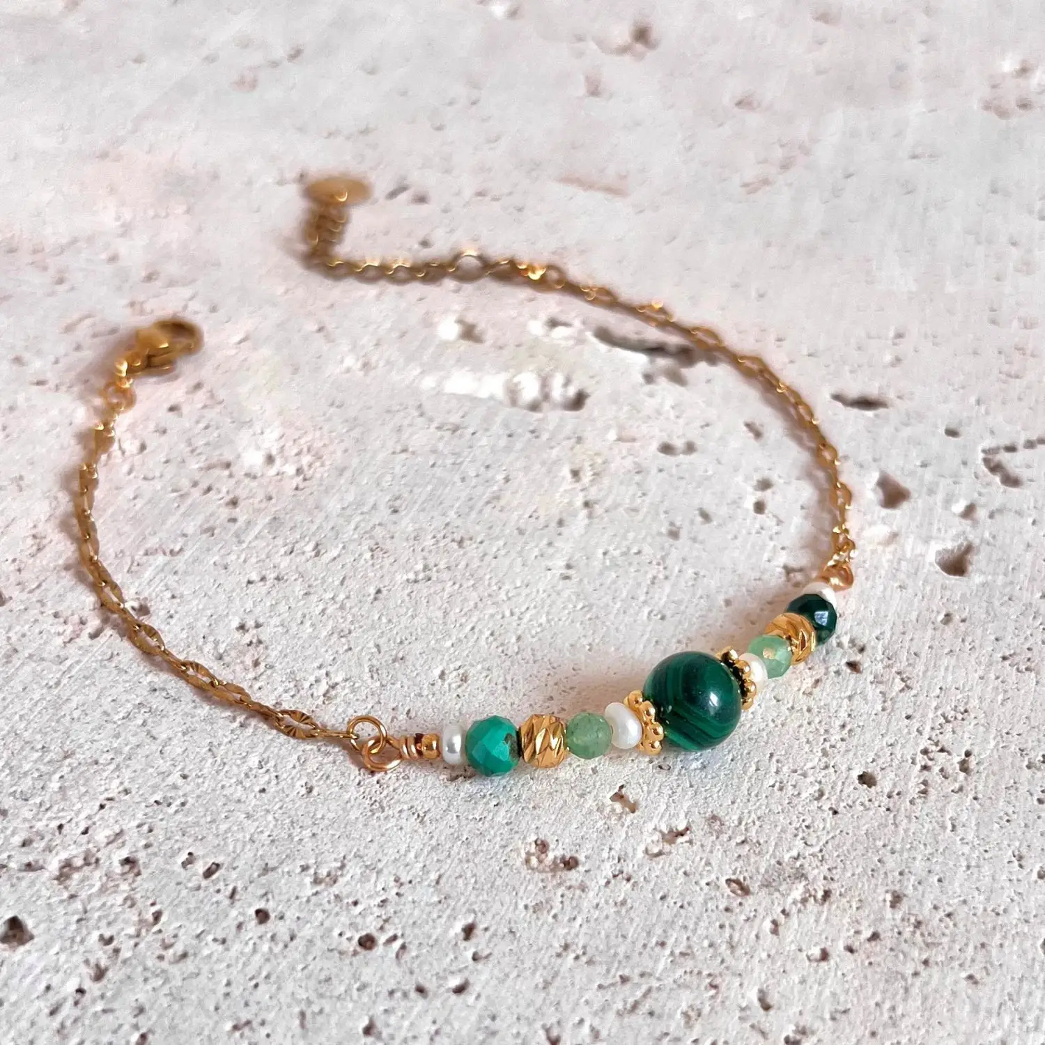 bracalet pierre naturelles malachite pierre de lune aventurine verte et acier inoxydable