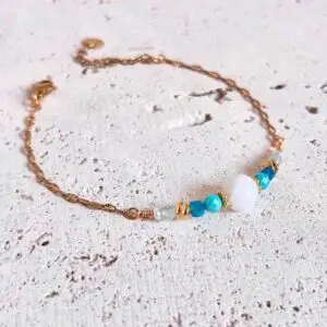 bracelet pierre naturelles turquoise pierre de lune aigue marine apatite bleue et acier inoxydable