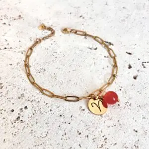 bracelet bélier en pierre naturelle cornaline et acier inoxydable. Fait main en france