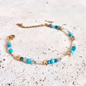bracelet pierre naturelles turquoise pierre de lune aigue marine apatite bleue et acier inoxydable