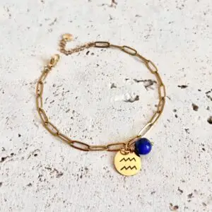 bracelet verseau en pierre naturelle lapis lazuli et acier inoxydable. Fait main en france