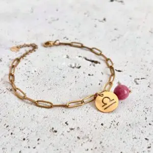 bracelet balance en pierre naturelle rhodonite et acier inoxydable. Fait main en france