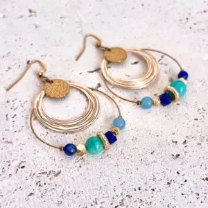 boucles d'oreilles lapis lazuli amazonite et calcite bleue. pierre naturelle anti stress d'amour, de communication