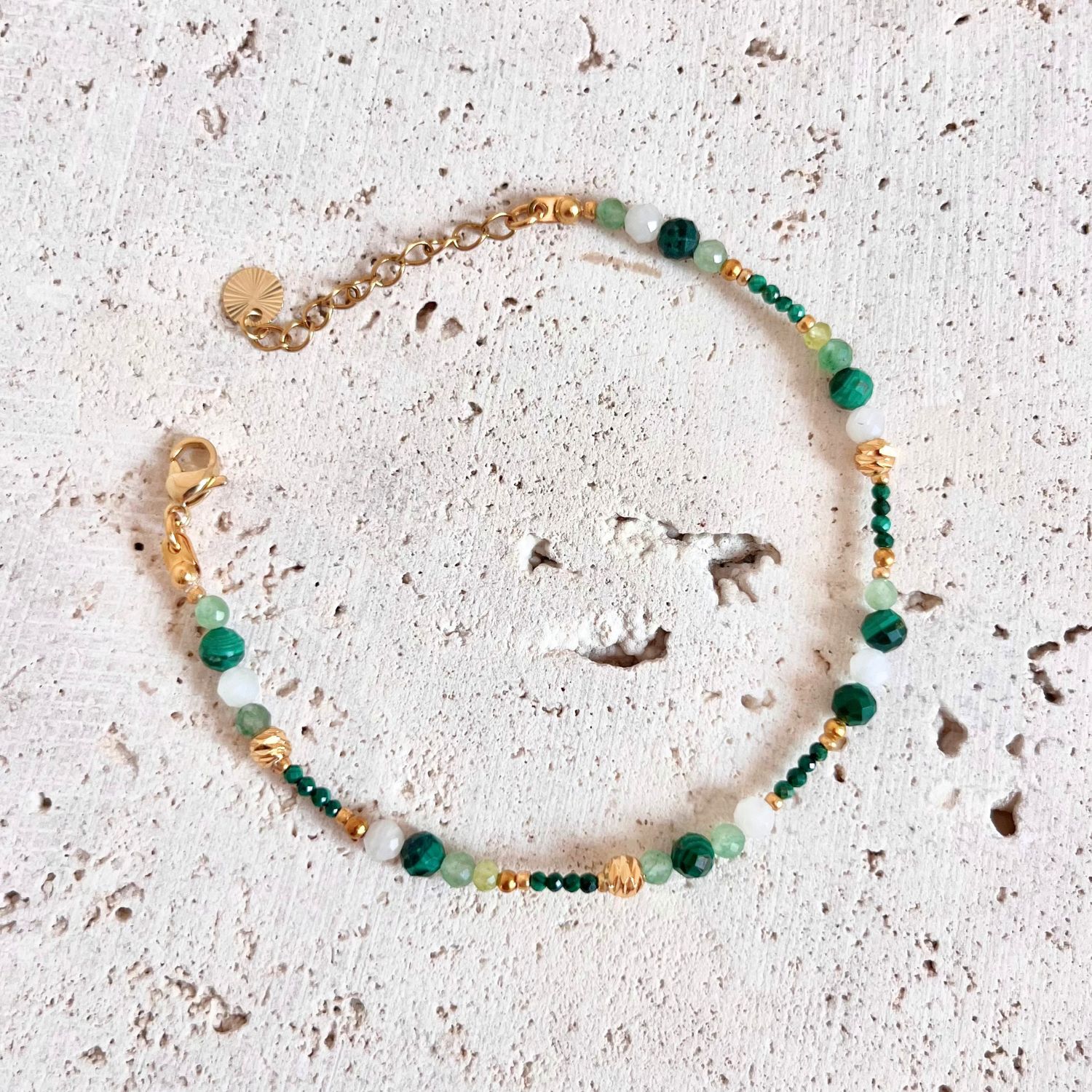 bracalet pierre naturelles malachite pierre de lune aventurine verte et acier inoxydable