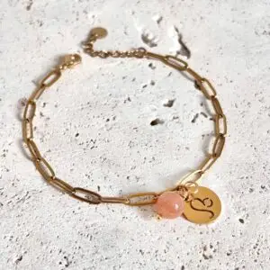bracelet lion en pierre naturelle pierre de soleil et acier inoxydable. Fait main en france