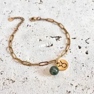 bracelet Taureau en pierre naturelle agate arbre et acier inoxydable. Fait main en france