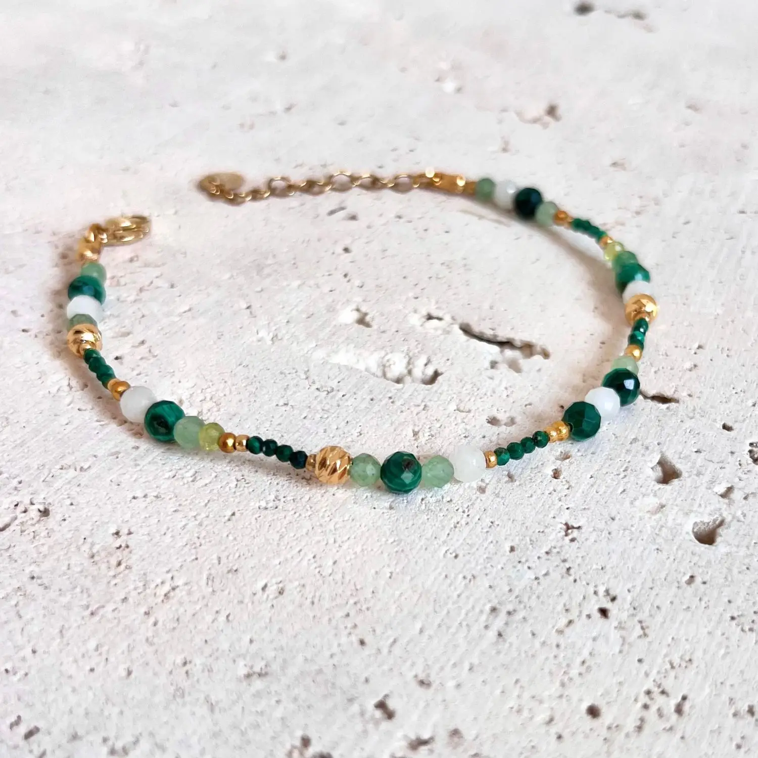 bracalet pierre naturelles malachite pierre de lune aventurine verte et acier inoxydable
