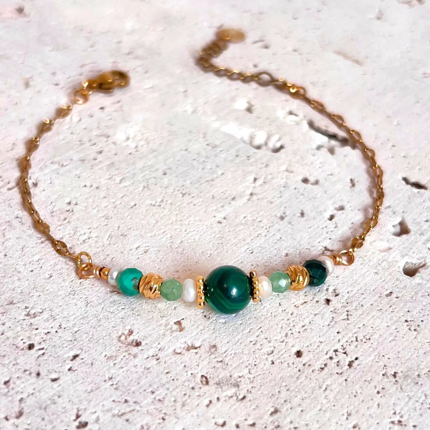 bracalet pierre naturelles malachite pierre de lune aventurine verte et acier inoxydable