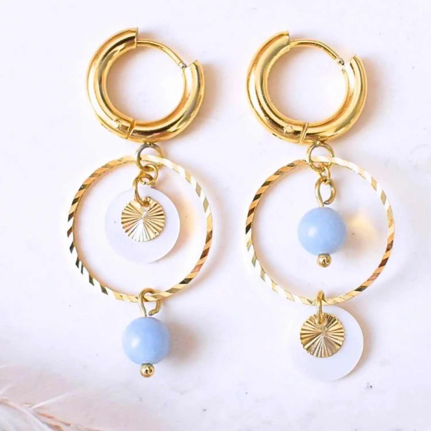 boucles d'oreilles angélite. boucles d'oreilles pierres naturelles