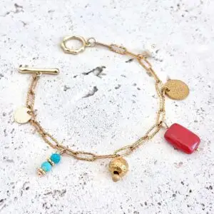 bracelet jaspe rouge turquoise pierres naturelles