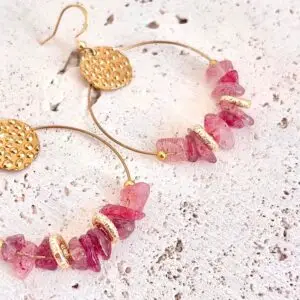 boucles d'oreilles quartz rose quartz fraise pierres naturelles
