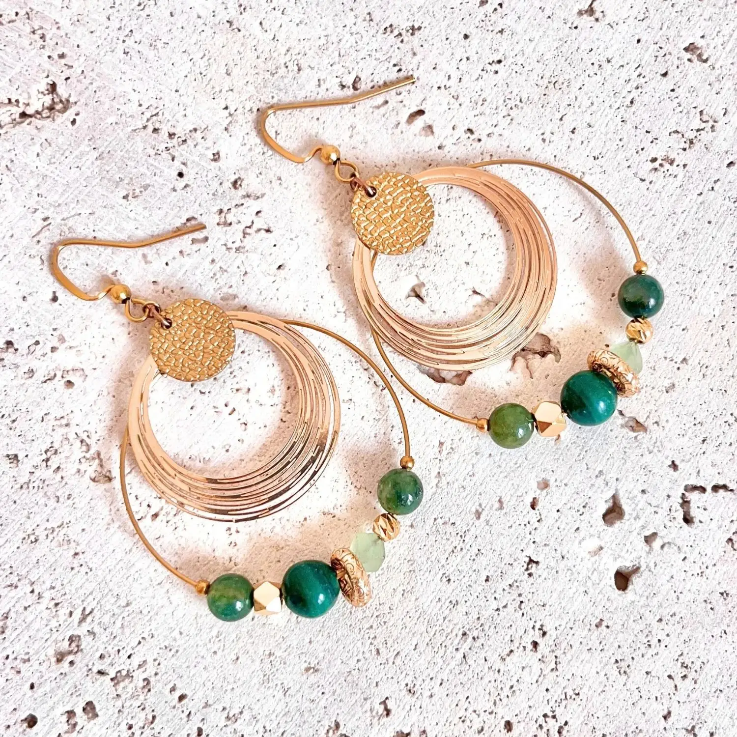 boucles d'oreilles malachite agate mousse aventurine verte boucles d'oreilles pierres naturelles chic