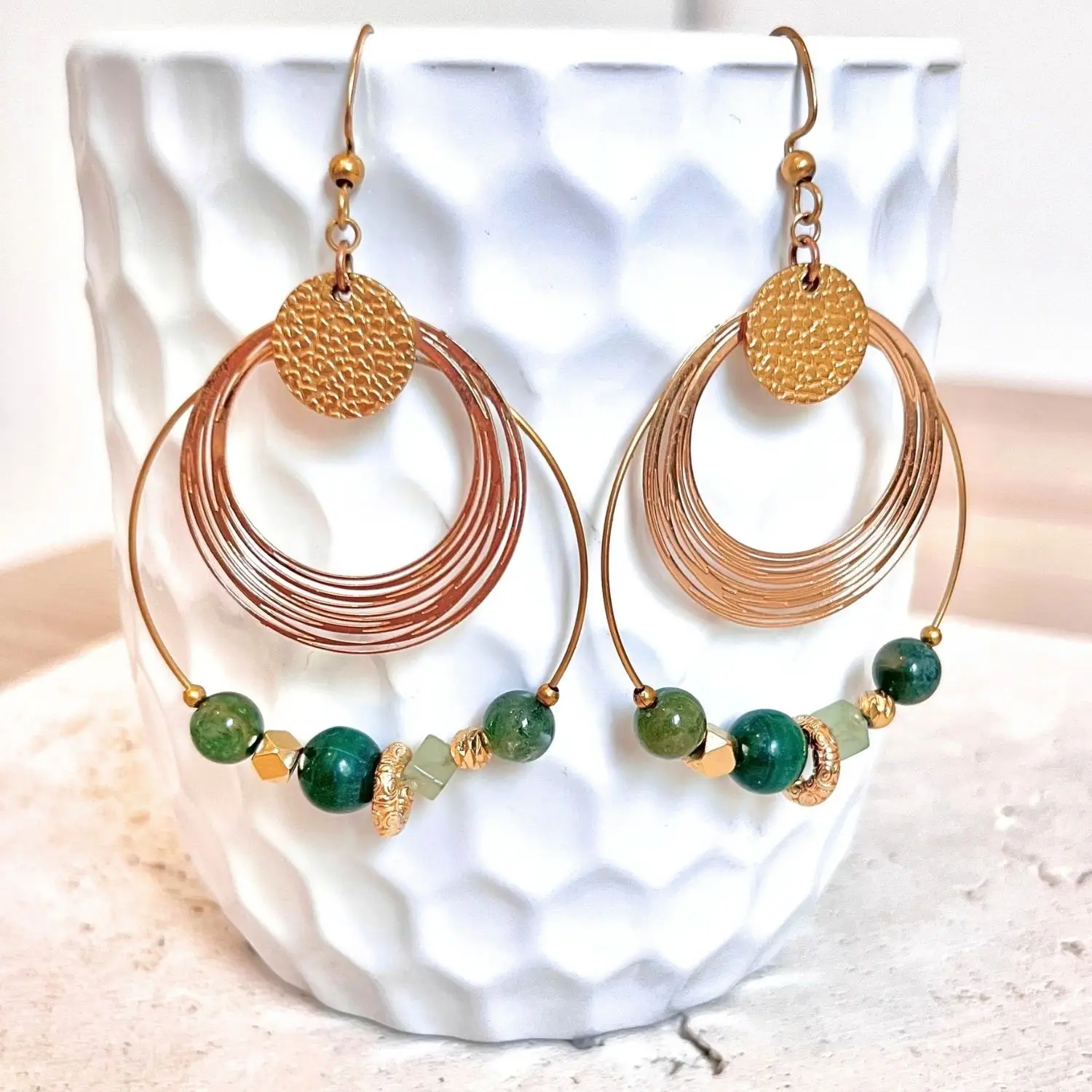 boucles d'oreilles malachite agate mousse aventurine verte boucles d'oreilles pierres naturelles chic