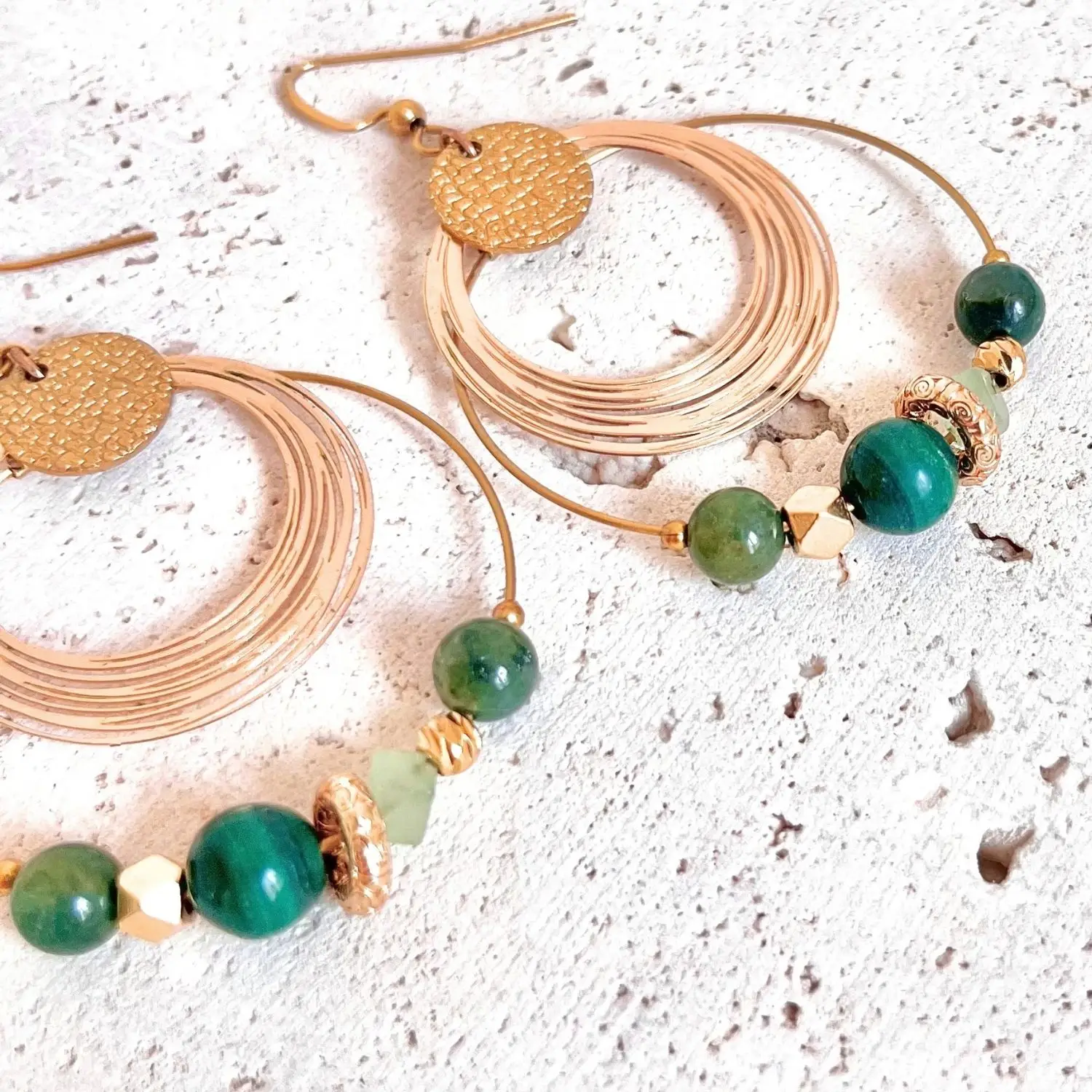 boucles d'oreilles malachite agate mousse aventurine verte boucles d'oreilles pierres naturelles chic