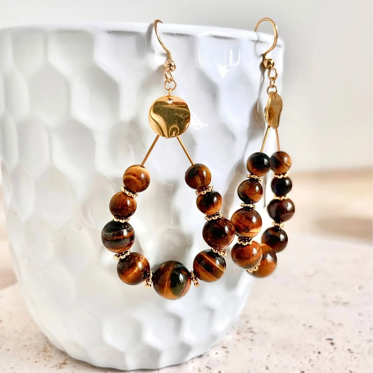 boucles d'oreilles oeil de tigre pierres naturelles