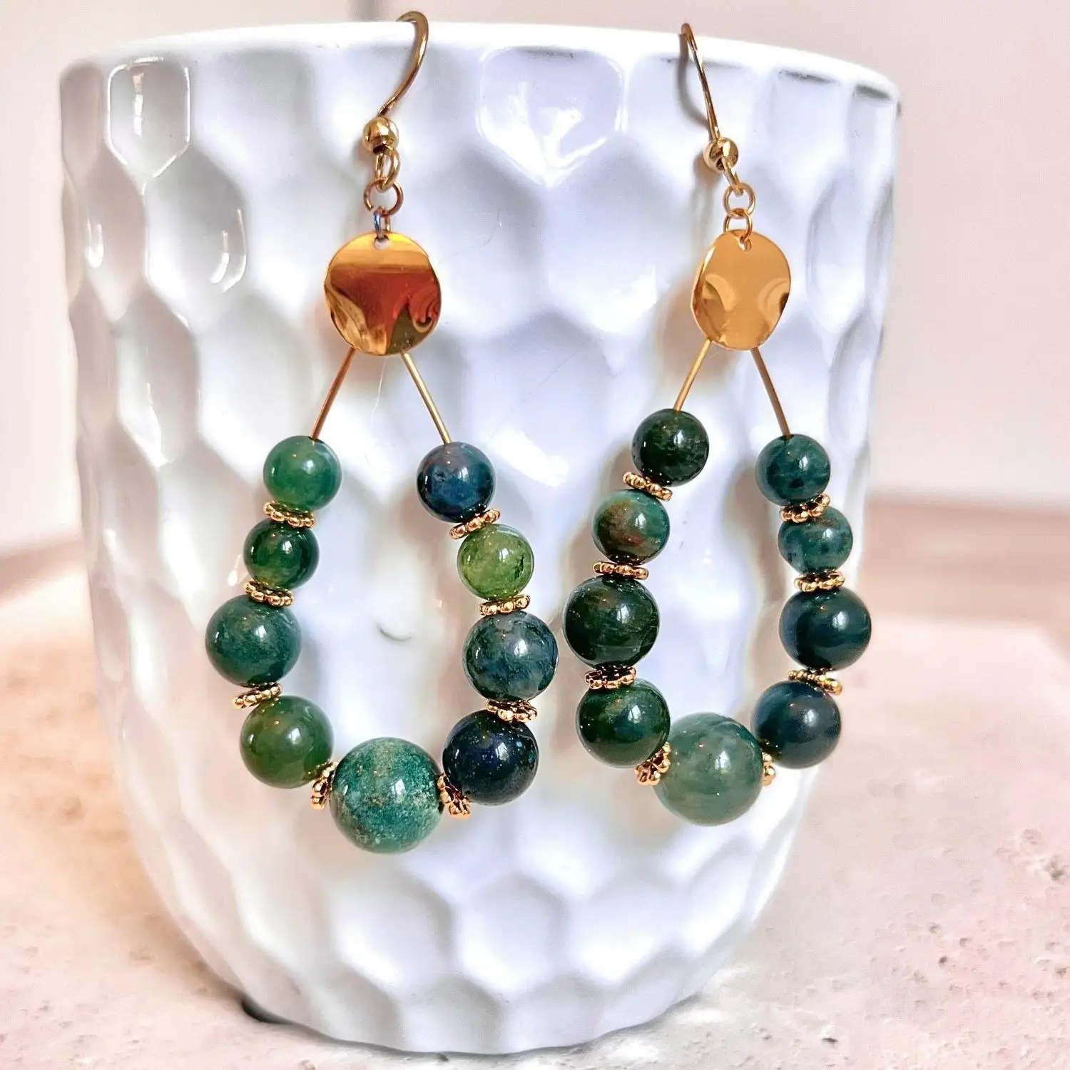 boucles d'oreilles agate mousse pierres naturelles