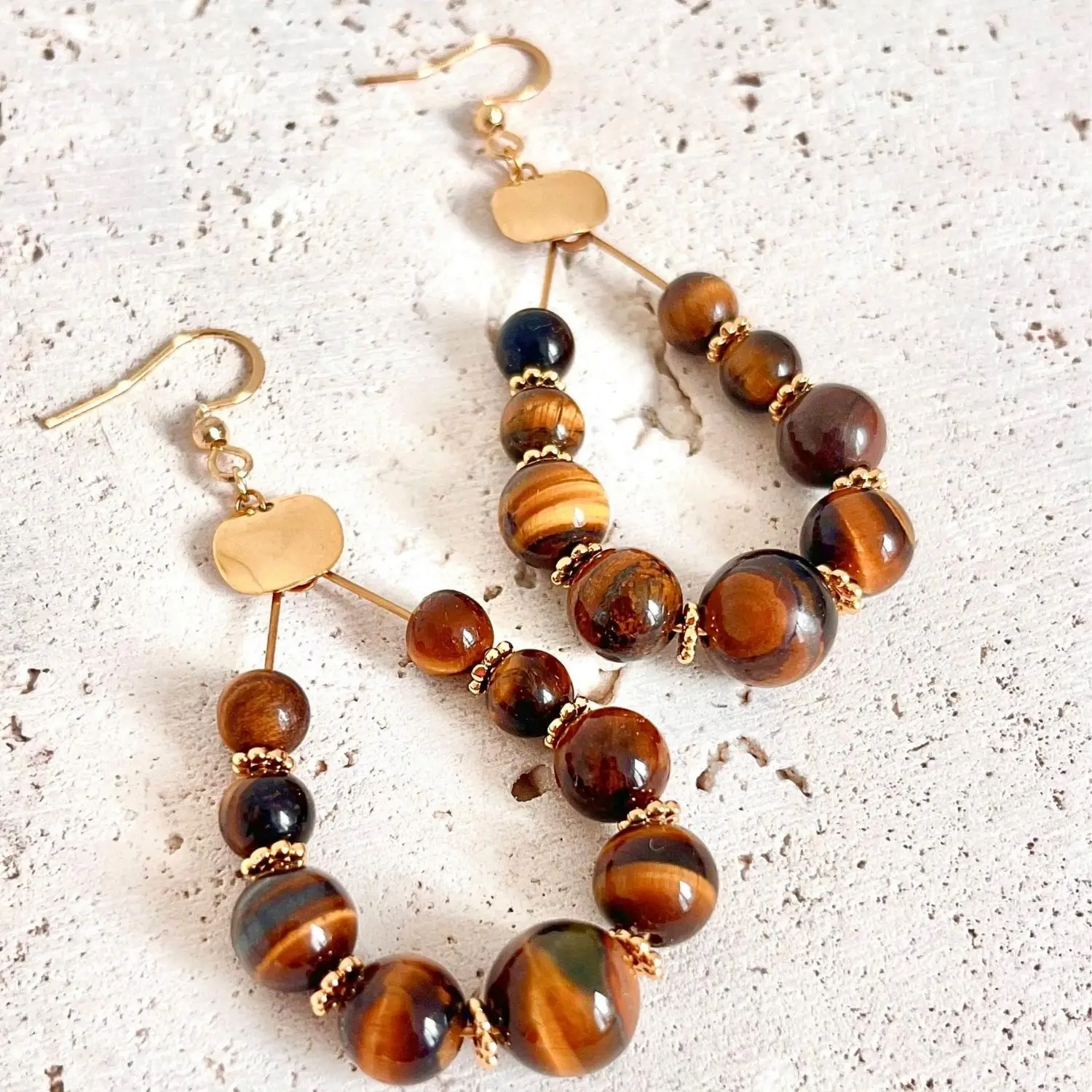 boucles d'oreilles oeil de tigre pierres naturelles