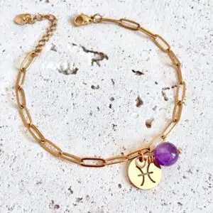 bracelet signe astrologique pierres naturelles améthyste bracelet poissons signe astro