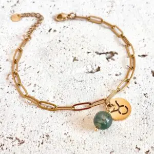 bracelet signe astrologique pierres naturelles agate mousse bracelet taureau signe astro